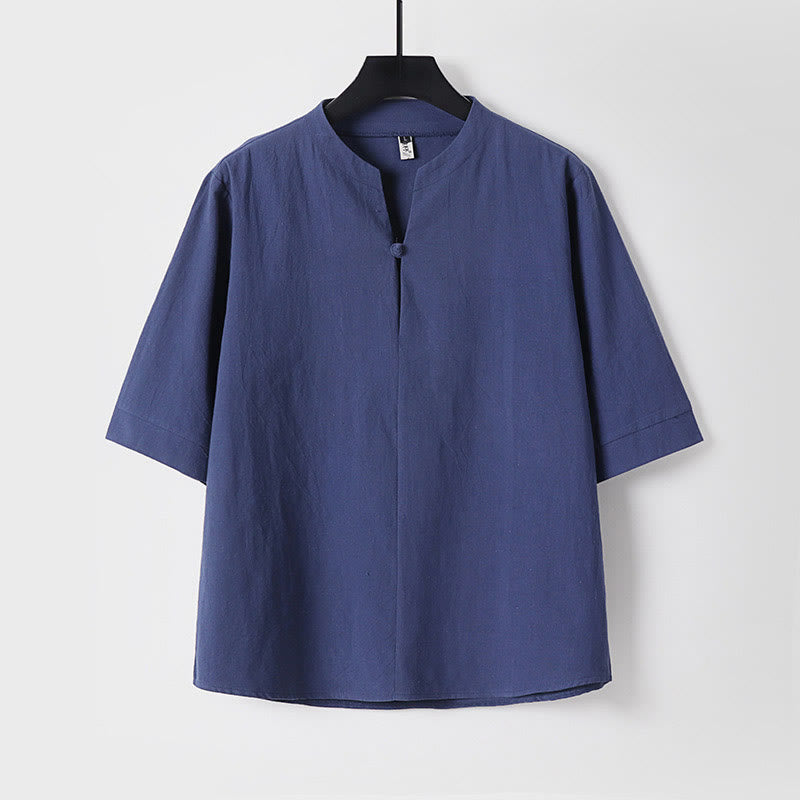 Chemise pour homme Foviel unie à manches trois-quarts et un bouton