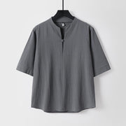 Foviel Plain Color Three Quarter Sleeve One Button Men's Shirt