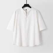 Foviel Plain Color Three Quarter Sleeve One Button Men's Shirt