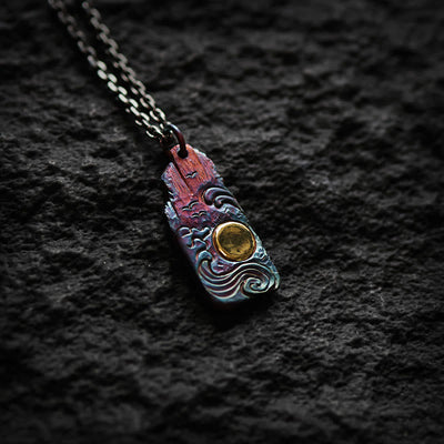 Buddha Stones 999 Sterling Silver 24k Gold Waves Sun Balance Necklace Pendant Necklaces & Pendants BS 4