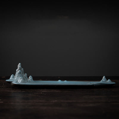 Buddha Stones Mountains Boat Design Spiritual Healing Ceramic Stick Incense Burner Decoration Incense Burner BS Cyan 27.3*4.1*6cm