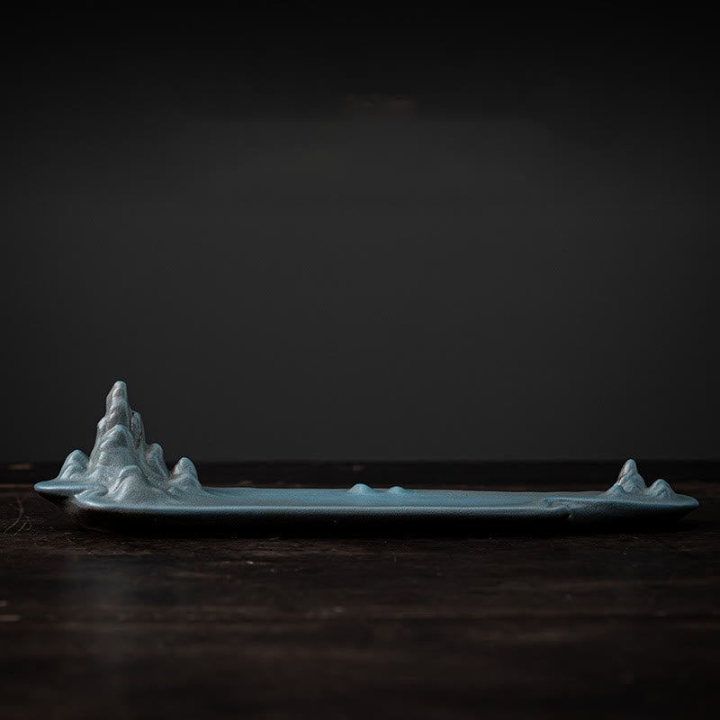 Buddha Stones Mountains Boat Design Spiritual Healing Ceramic Stick Incense Burner Decoration Incense Burner BS Cyan 27.3*4.1*6cm