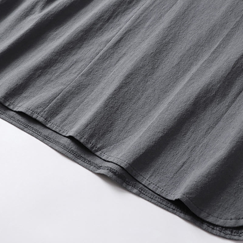 Buddha Stones Casual Plain Color Two Buttons Three Quarter Sleeve Cotton Linen Men's Shirt - image 9