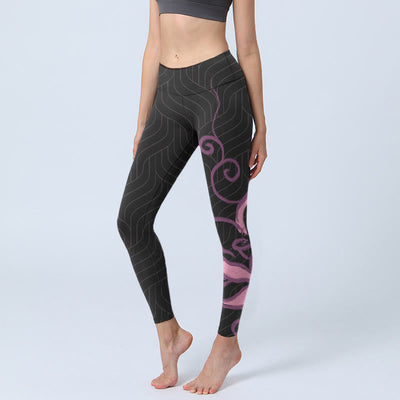 Buddha Stones Black Pink Lotus Flower Print Gym Leggings Women's Yoga Pants - Black - US18，UK/AU22，EU50 (4XL) - image 0