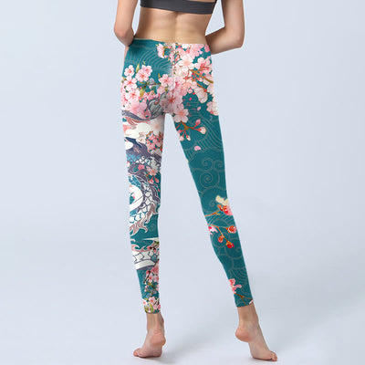 Buddha Stones Dragon Cherry Blossoms Print Gym Leggings Women's Yoga Pants - image 7