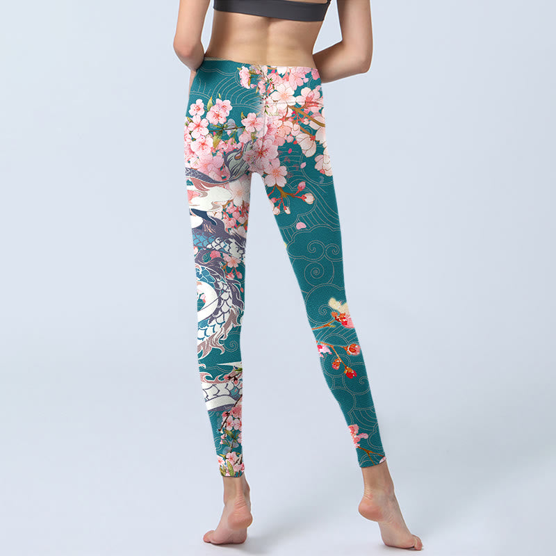Buddha Stones Dragon Cherry Blossoms Print Gym Leggings Women's Yoga Pants - image 7
