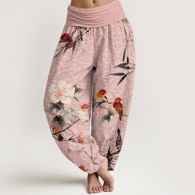 Buddha Stones Warbler Bird Blooming Flower Branches Mandala Pattern Women's Elastic Waist Harem Pants - Pink - US22，UK/AU26，EU54 (6XL) - image 8