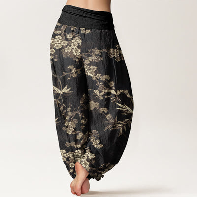 Buddha Stones White Sakura Flower Pattern Women's Elastic Waist Harem Pants - image 10