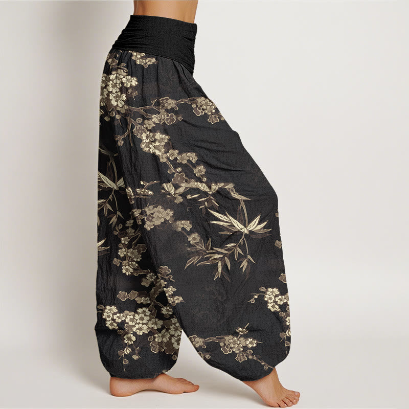 Buddha Stones White Sakura Flower Pattern Women's Elastic Waist Harem Pants - image 9
