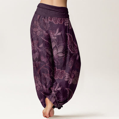 Buddha Stones Cotton Casual Floral Leaves Women's Elastic Waist Harem Pants - image 9