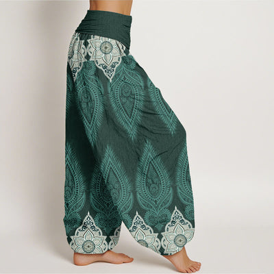 Buddha Stones Casual Feather Flower Design Women's Elastic Waist Harem Pants - image 6