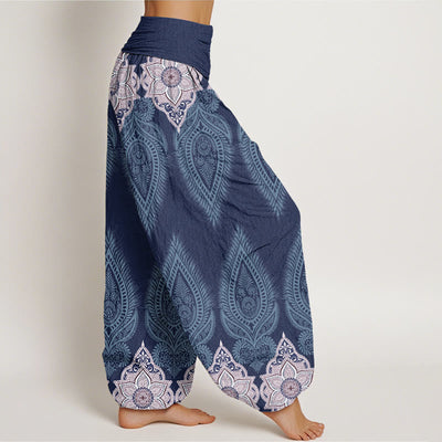 Buddha Stones Casual Feather Flower Design Women's Elastic Waist Harem Pants - image 9
