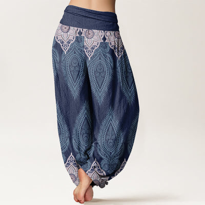 Buddha Stones Casual Feather Flower Design Women's Elastic Waist Harem Pants - image 10