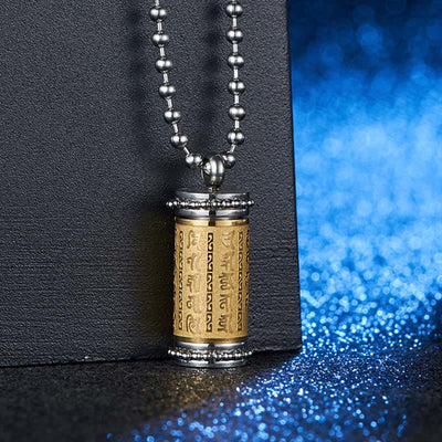 Buddha Stones Titanium Steel Prayer Wheel Scriptures Necklace Balance Pendant Necklaces & Pendants BS 1