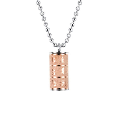 Buddha Stones Tibetan Om Mani Padme Hum Lotus Pattern Prayer Wheel Titanium Steel Peace Necklace Pendant Necklaces & Pendants BS Rose Gold