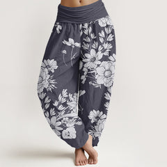 Buddha Stones Casual Peony Leaves Women's Elastic Waist Harem Pants - SlateGray - US22，UK/AU26，EU54 (6XL) - image 0