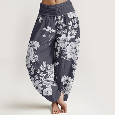 Buddha Stones Casual Peony Leaves Women's Elastic Waist Harem Pants - SlateGray - US22，UK/AU26，EU54 (6XL) - image 0