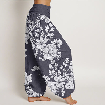 Buddha Stones Casual Peony Leaves Women's Elastic Waist Harem Pants - image 1