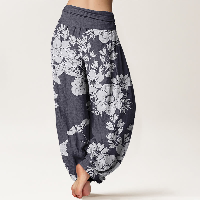 Buddha Stones Casual Peony Leaves Women's Elastic Waist Harem Pants - image 2