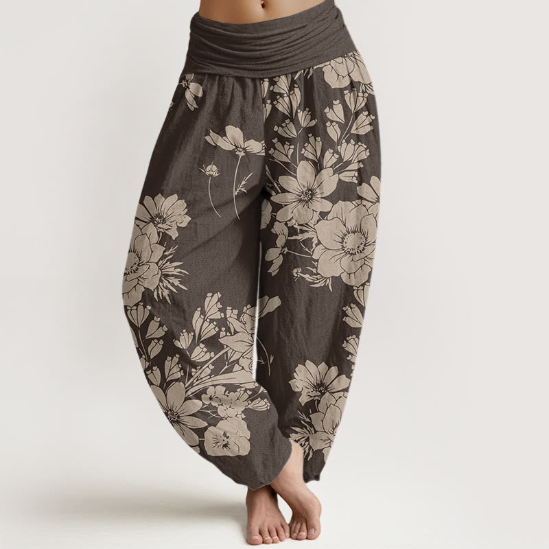 Buddha Stones Casual Peony Leaves Women's Elastic Waist Harem Pants - Sienna - US22，UK/AU26，EU54 (6XL) - image 5