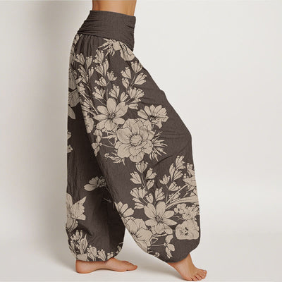 Buddha Stones Casual Peony Leaves Women's Elastic Waist Harem Pants - image 6