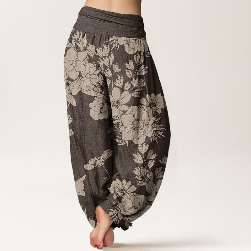 Buddha Stones Casual Peony Leaves Women's Elastic Waist Harem Pants - image 7