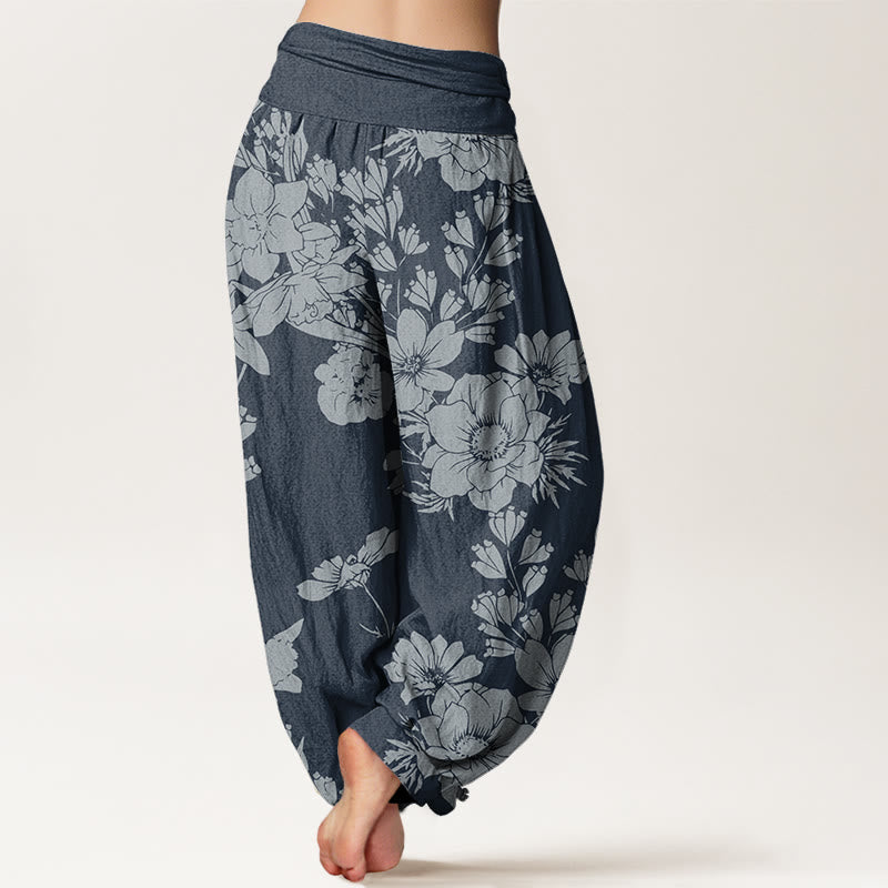 Buddha Stones Casual Peony Leaves Women's Elastic Waist Harem Pants - image 10