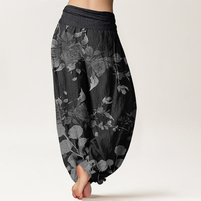 Buddha Stones Blooming Budding Flowers Pattern Women's Elastic Waist Harem Pants - image 2