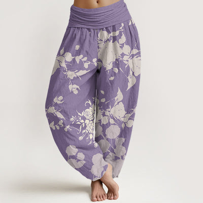 Buddha Stones Blooming Budding Flowers Pattern Women's Elastic Waist Harem Pants - Plum - US22，UK/AU26，EU54 (6XL) - image 8