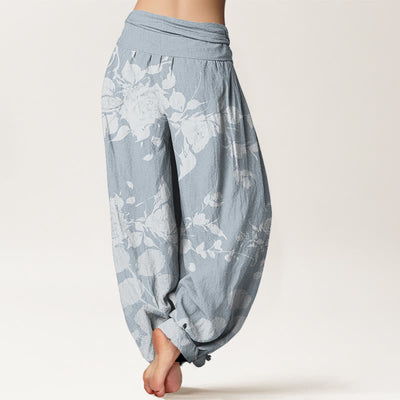 Buddha Stones Blooming Budding Flowers Pattern Women's Elastic Waist Harem Pants - image 7