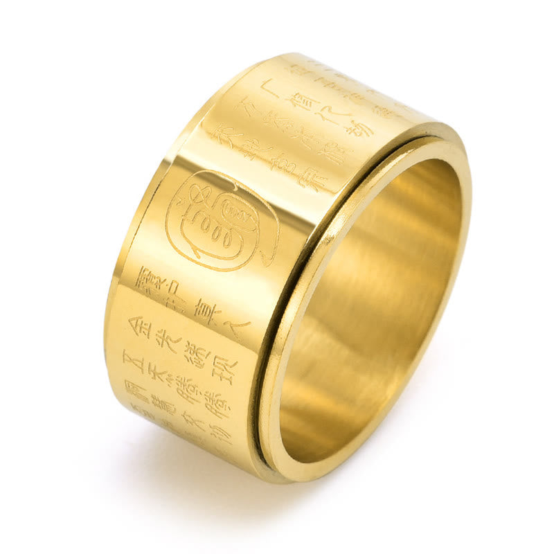 Buddha Stones Tibetan Golden Light Mantra Titanium Steel Smooth Surface Spinner Balance Ring Ring BS Golden US12