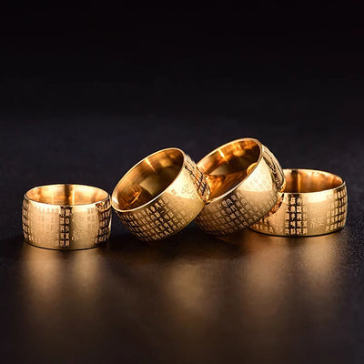 Buddha Stones Tibetan Seal Heart Sutra Titanium Steel Balance Ring Ring BS 10