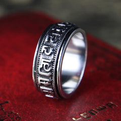 Buddha Stones Tibetan Om Mani Padme Hum Titanium Steel Spinner Balance Ring Ring BS Silvery US11