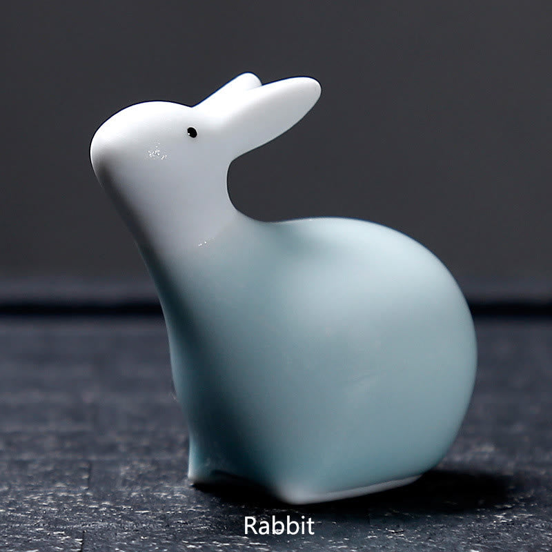 Buddha Stones Chinese Zodiac Ceramic Tea Pet Home Decoration - White Rabbit 6.5*6.2cm - image 23