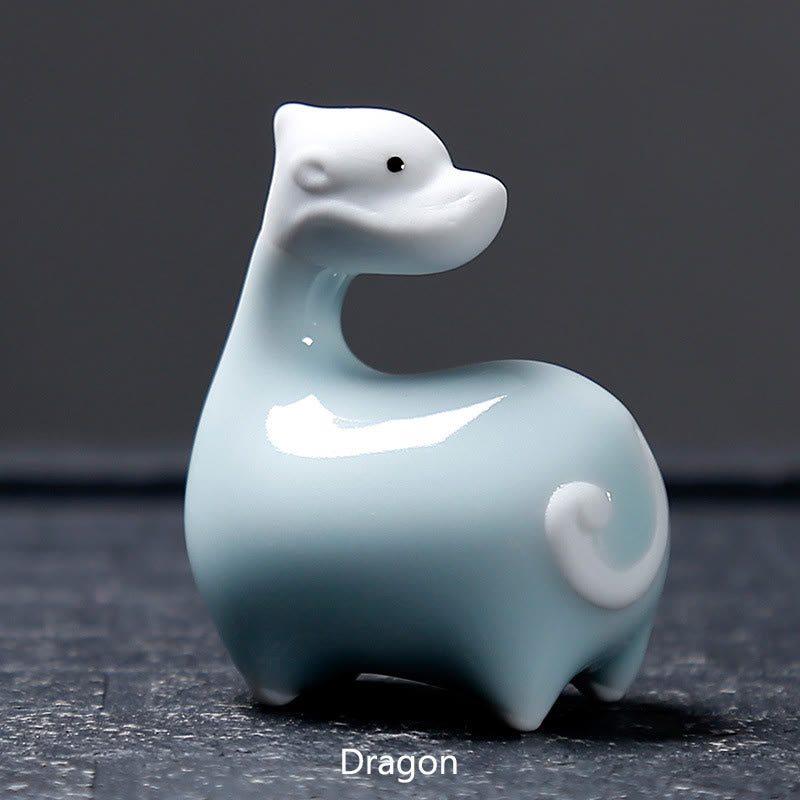 Buddha Stones Chinese Zodiac Ceramic Tea Pet Home Decoration - White Dragon 6.6*6.8cm - image 24