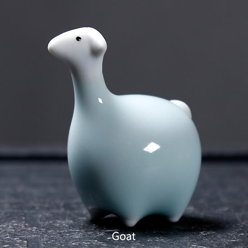 Buddha Stones Chinese Zodiac Ceramic Tea Pet Home Decoration - White Goat 6.7*6.8cm - image 26