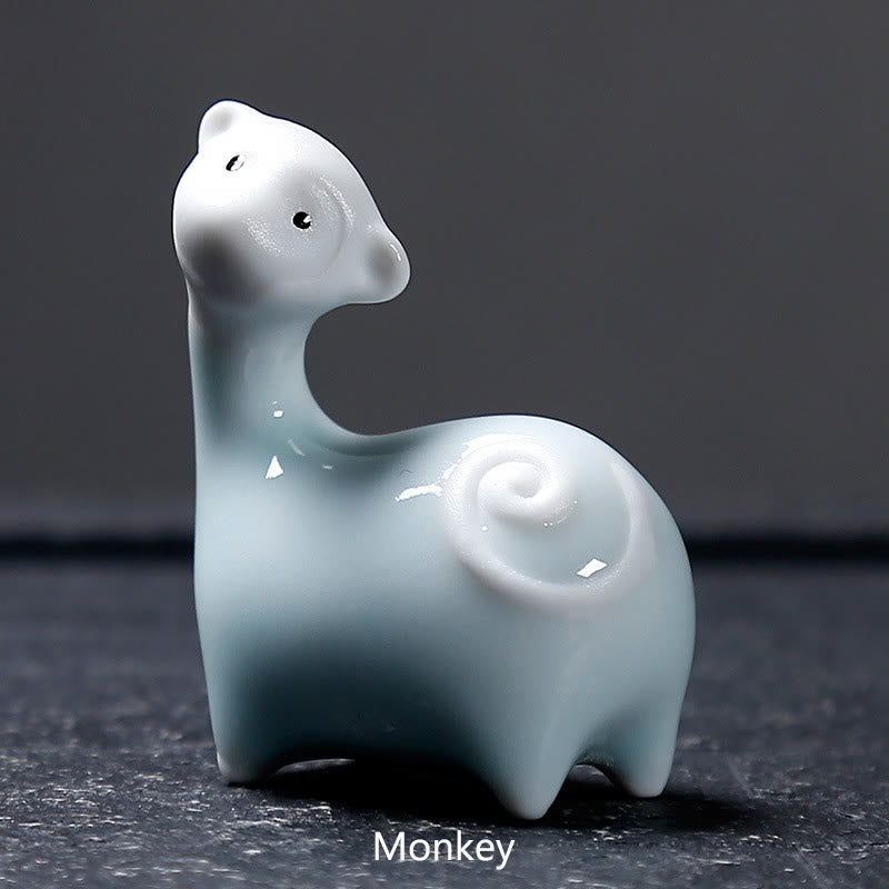 Buddha Stones Chinese Zodiac Ceramic Tea Pet Home Decoration - White Monkey 6.6*6.8cm - image 27