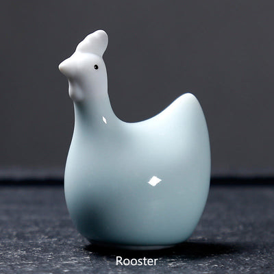 Buddha Stones Chinese Zodiac Ceramic Tea Pet Home Decoration - White Rooster 5.7*7.1cm - image 28