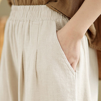 Buddha Stones Casual Solid Color Tapered Elastic Waistband Cotton Linen Women's Pants With Pockets - image 15