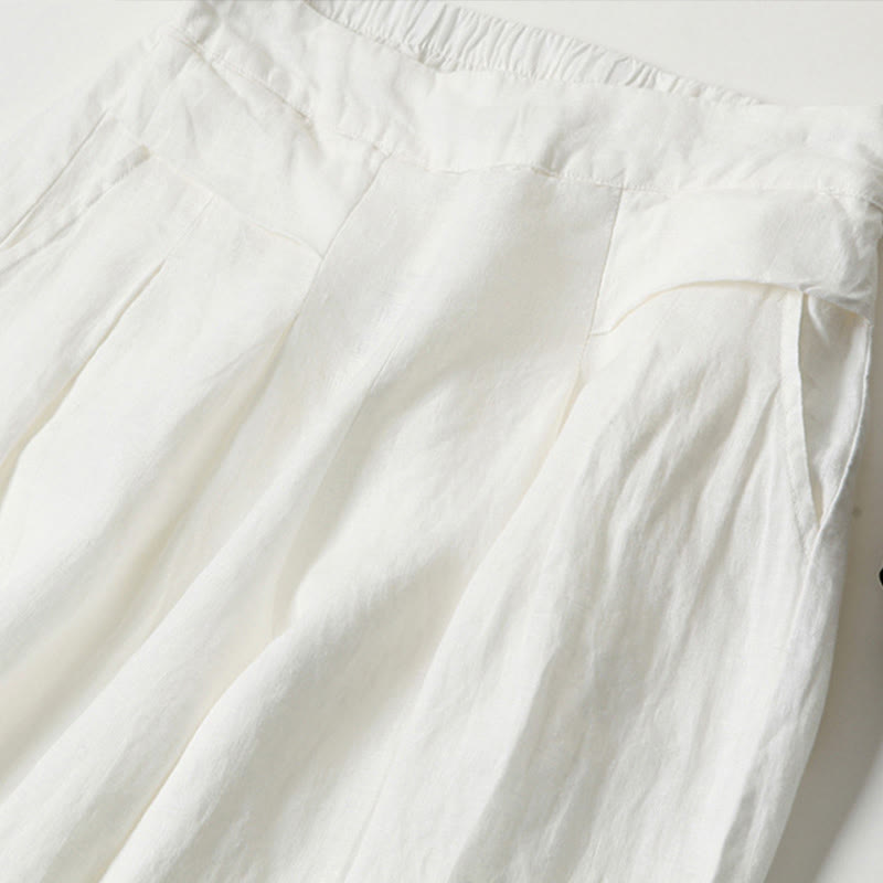 Buddha Stones Plain Color Cotton Linen High Waist Wide Leg Pants With Pockets - image 25
