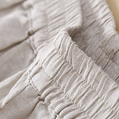 Buddha Stones Plain Color Flower Embroidery Side Linen Women's Pants With Pockets - image 16