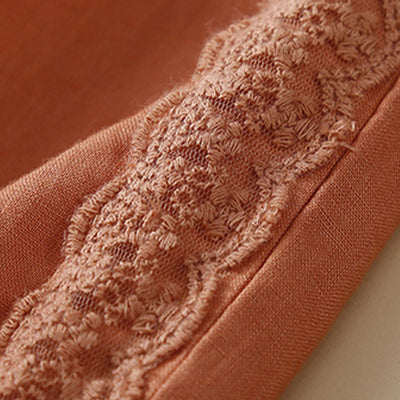 Buddha Stones Plain Color Flower Embroidery Side Linen Women's Pants With Pockets - image 10