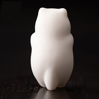 Buddha Stones Mini Hanging White Cat Tea Pet Ceramic Home Desk Figurine Decoration Decorations BS 4