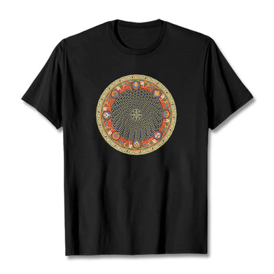 Foviel Circular Om Mani Padme Hum Eight Auspicious Symbols Cotton Tee T-shirt