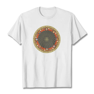 Foviel Circular Om Mani Padme Hum Eight Auspicious Symbols Cotton Tee T-shirt