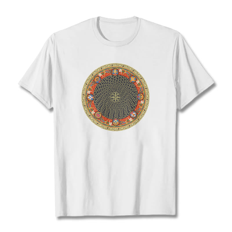 Foviel Circular Om Mani Padme Hum Eight Auspicious Symbols Cotton Tee T-shirt
