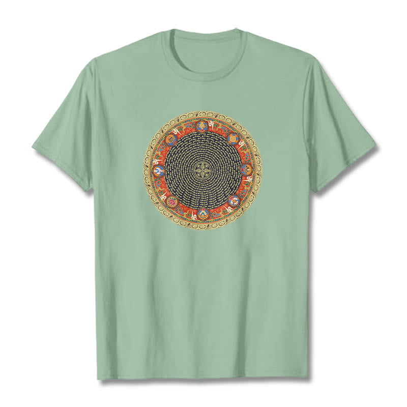 Foviel Circular Om Mani Padme Hum Eight Auspicious Symbols Cotton Tee T-shirt