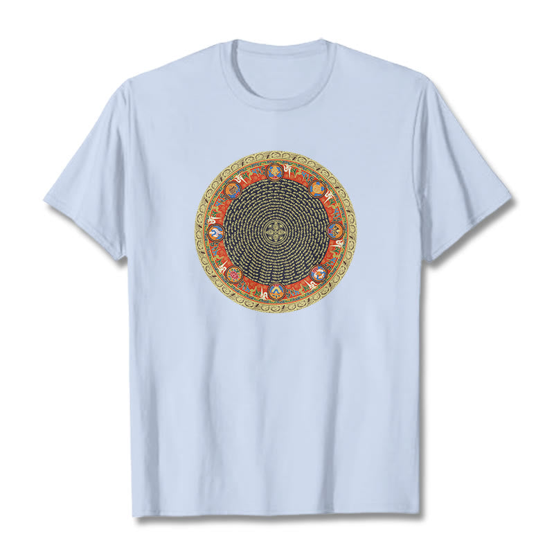 Foviel Circular Om Mani Padme Hum Eight Auspicious Symbols Cotton Tee T-shirt