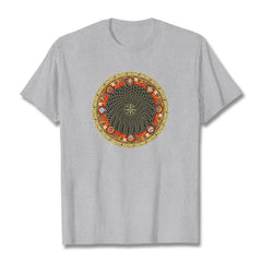 Foviel Circular Om Mani Padme Hum Eight Auspicious Symbols Cotton Tee T-shirt