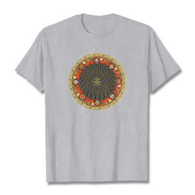 Foviel Circular Om Mani Padme Hum Eight Auspicious Symbols Cotton Tee T-shirt